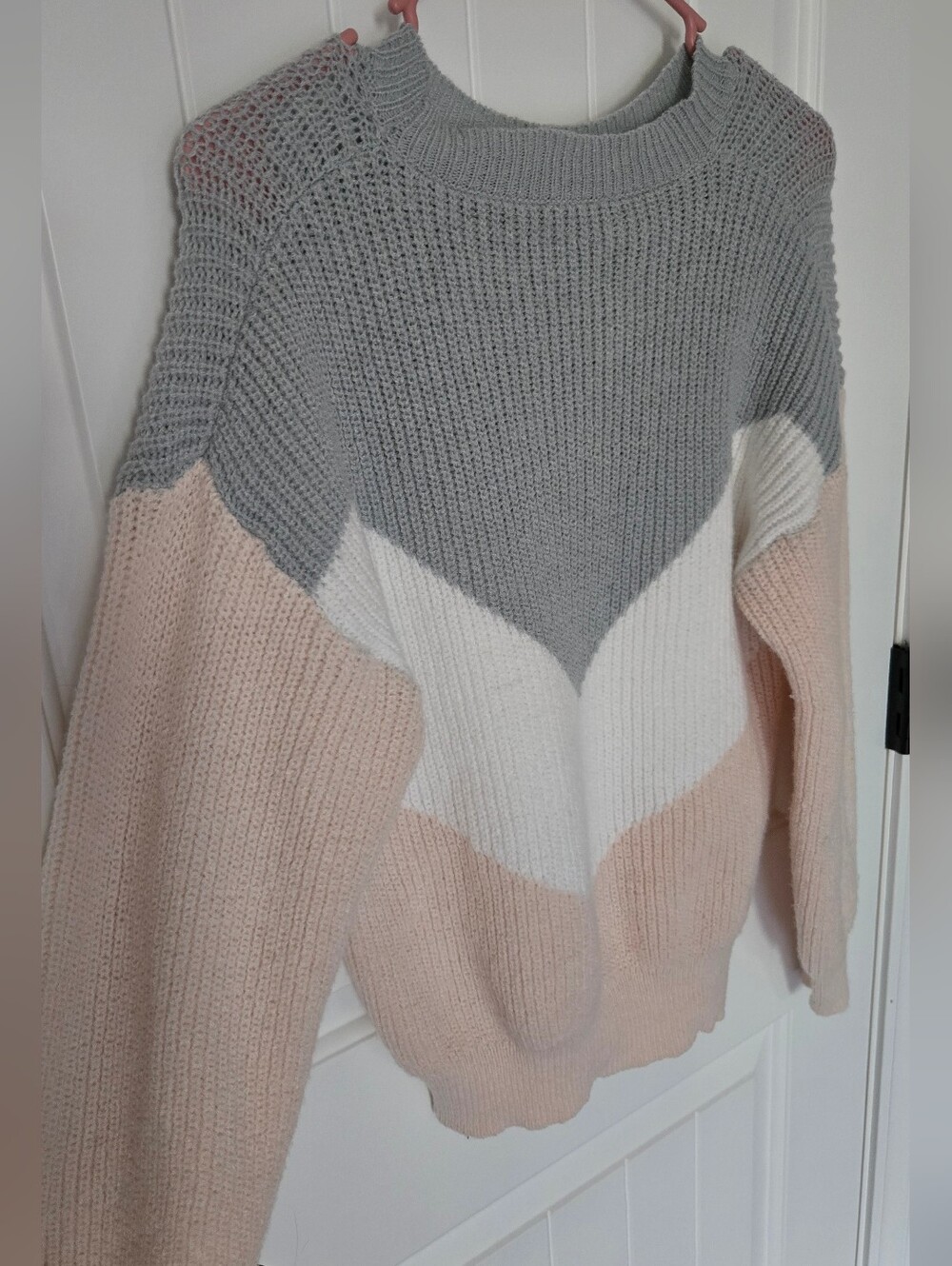 Amazon Colorblock Crewneck Sweater - Gray, White & Blush Pink